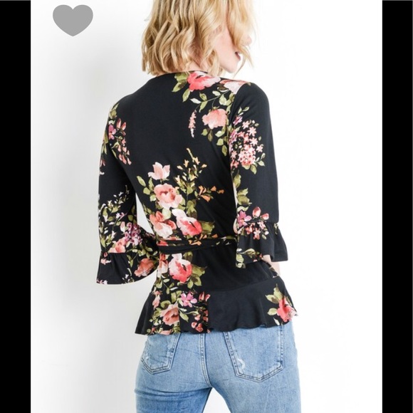 Jersey knit floral wrap top ( LAST ONE ) - Picture 3 of 3